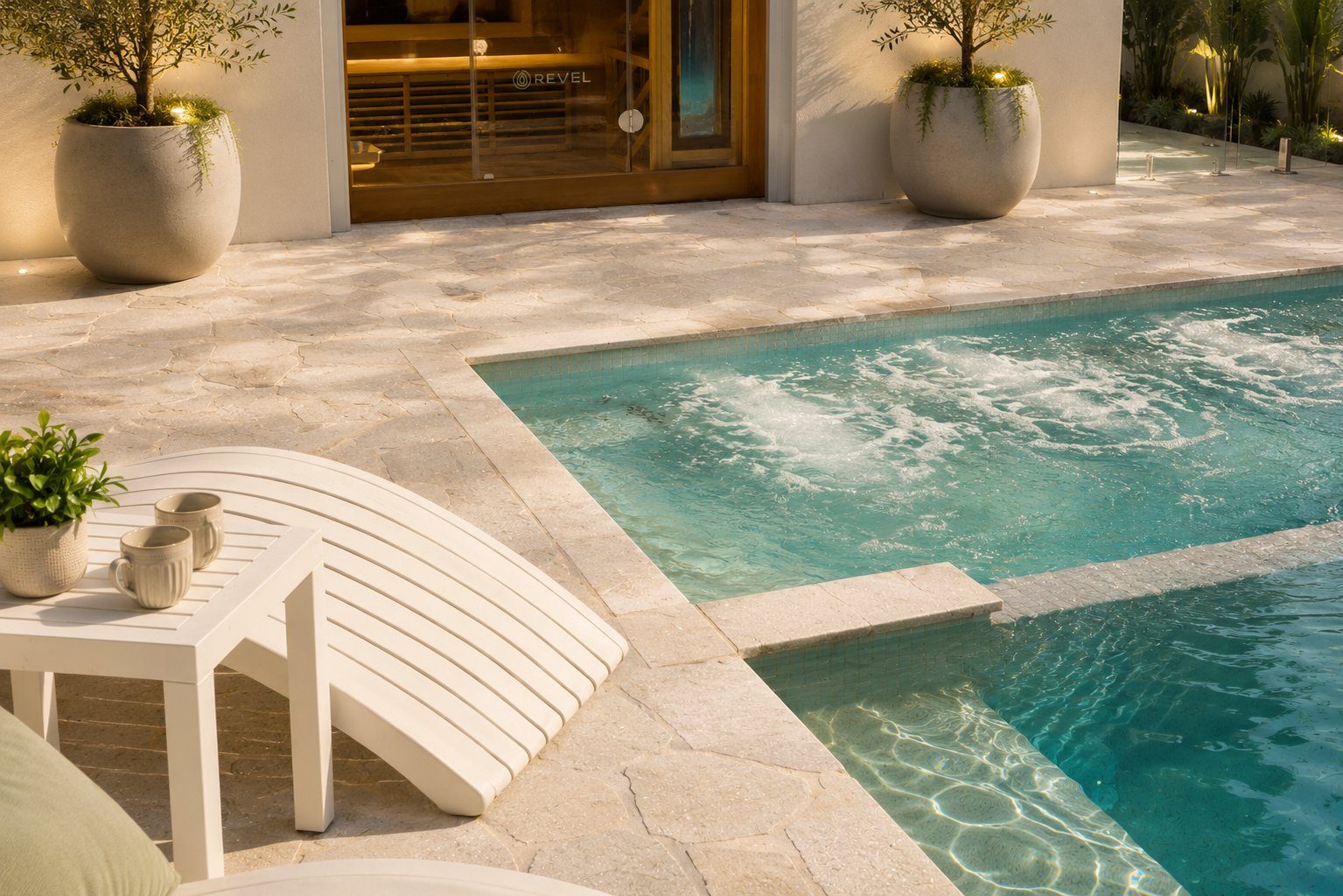 Outdoor entertaining area with pool